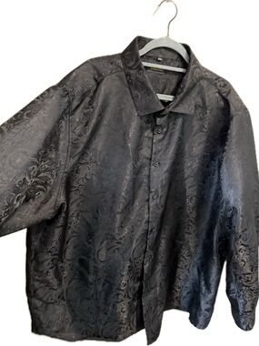 DiBanGu Lixury Black Paisley-Textured Satin Dress Shirt